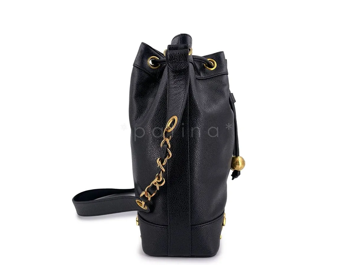 (LIKE NEW) Chanel Vintage Black Caviar Bucket Drawstring Bag 24k GHW