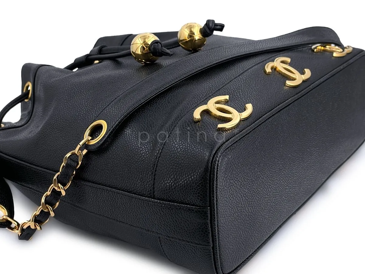 (LIKE NEW) Chanel Vintage Black Caviar Bucket Drawstring Bag 24k GHW