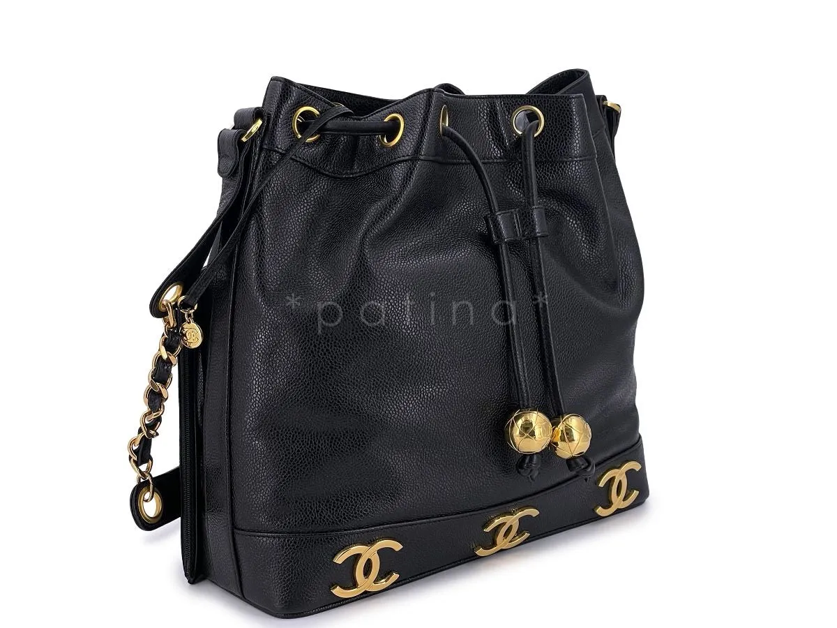 (LIKE NEW) Chanel Vintage Black Caviar Bucket Drawstring Bag 24k GHW