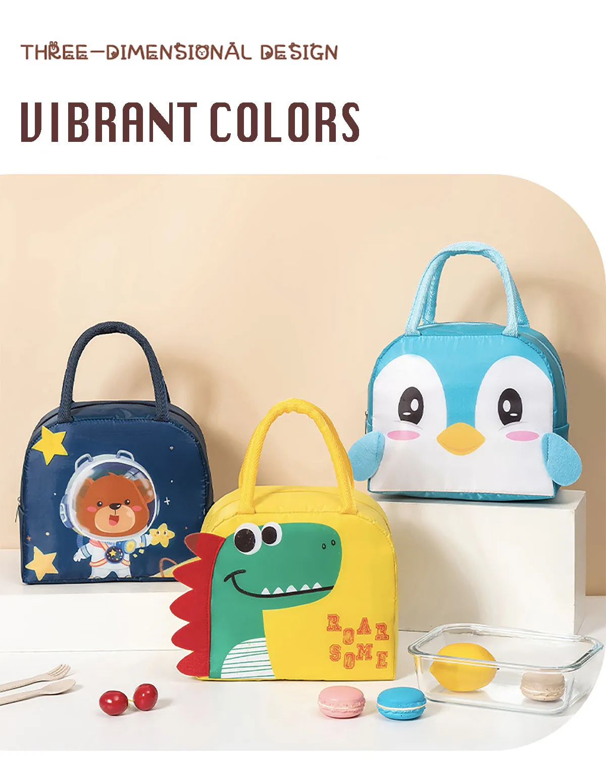 Lunch Box Insulated Bag Soft Leakproof Lunch Bag for Kids Men Women, Durable Thermal Lunch Pail for School Work Office | Fit 6 Cans-Coffee Bear