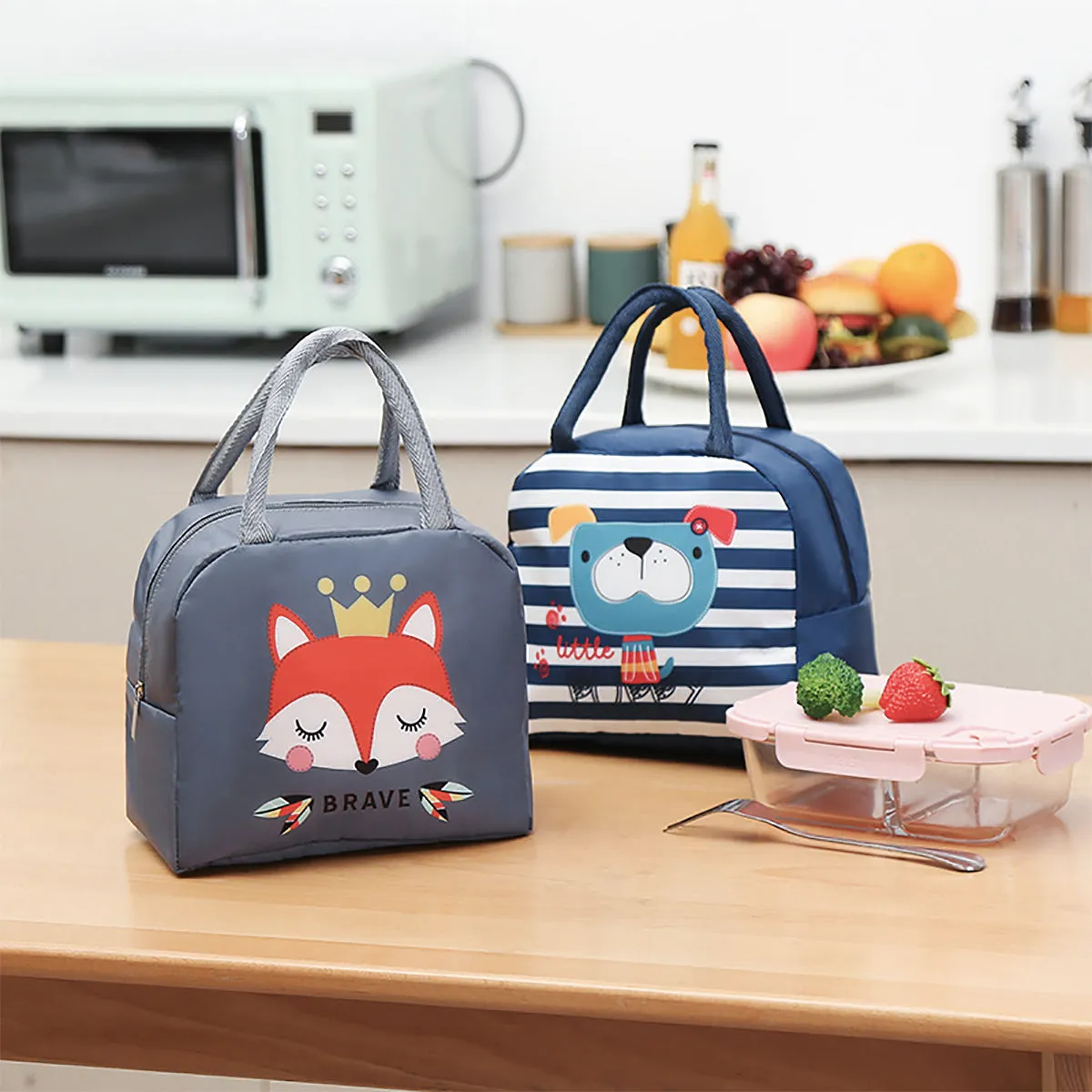 Lunch Box Insulated Bag Soft Leakproof Lunch Bag for Kids Men Women, Durable Thermal Lunch Pail for School Work Office | Fit 6 Cans-Navy Blue Bear