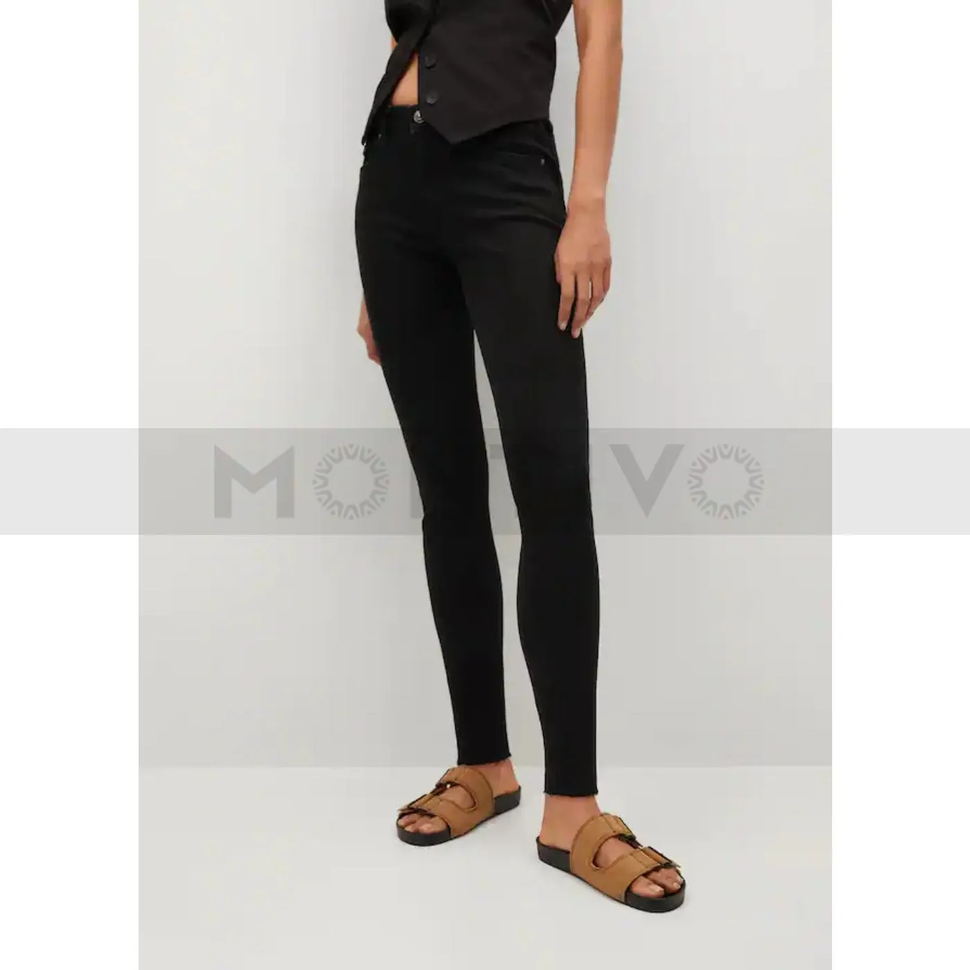 MNG Black Skinny Raw Hem Jeans