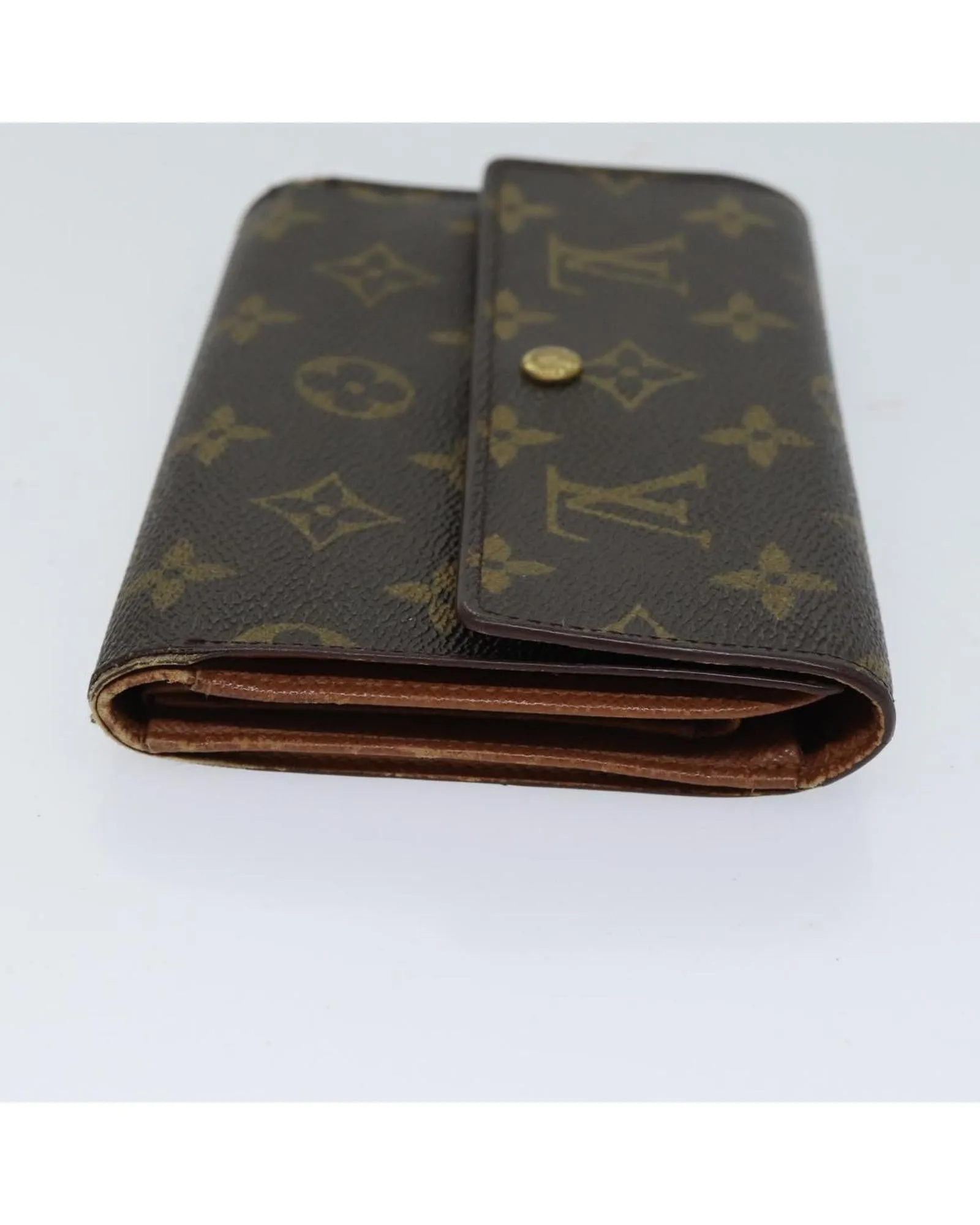 Monogram Canvas Wallet with Button Clasp and Multiple Compartments