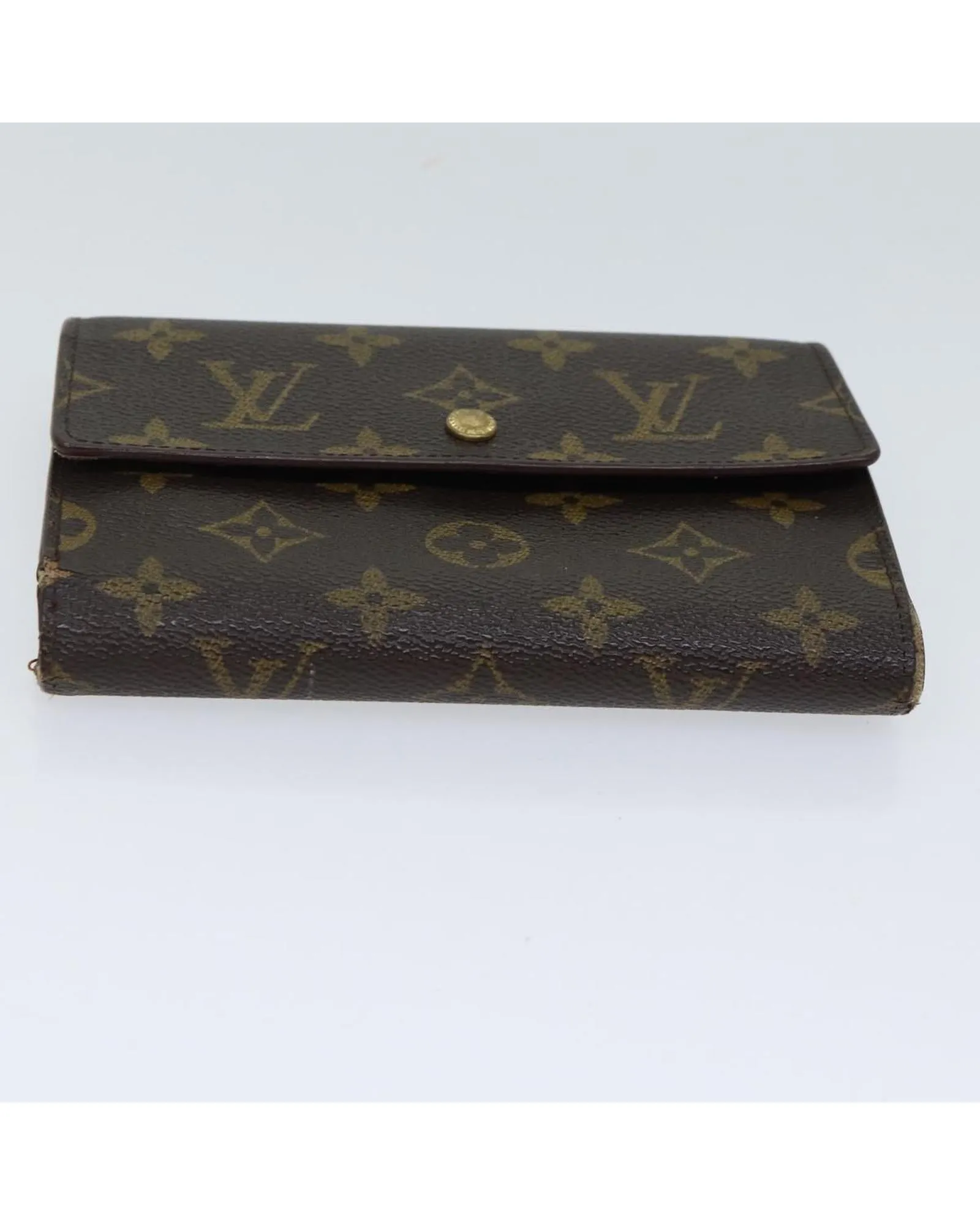 Monogram Canvas Wallet with Button Clasp and Multiple Compartments