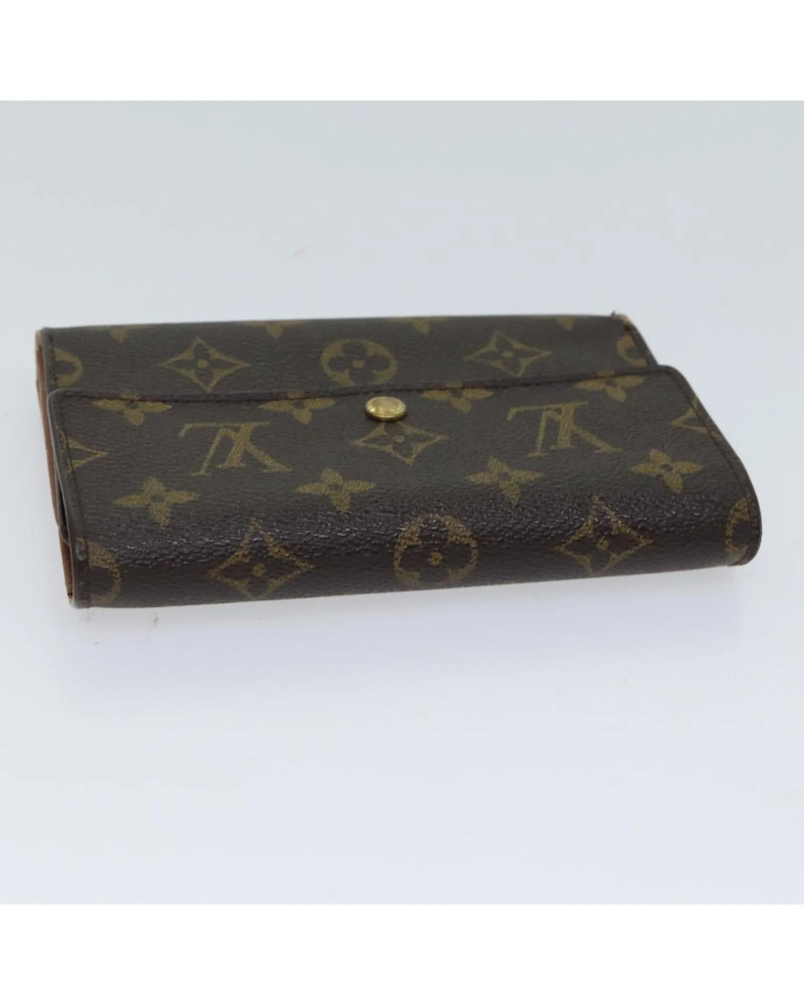 Monogram Canvas Wallet with Button Clasp and Multiple Compartments