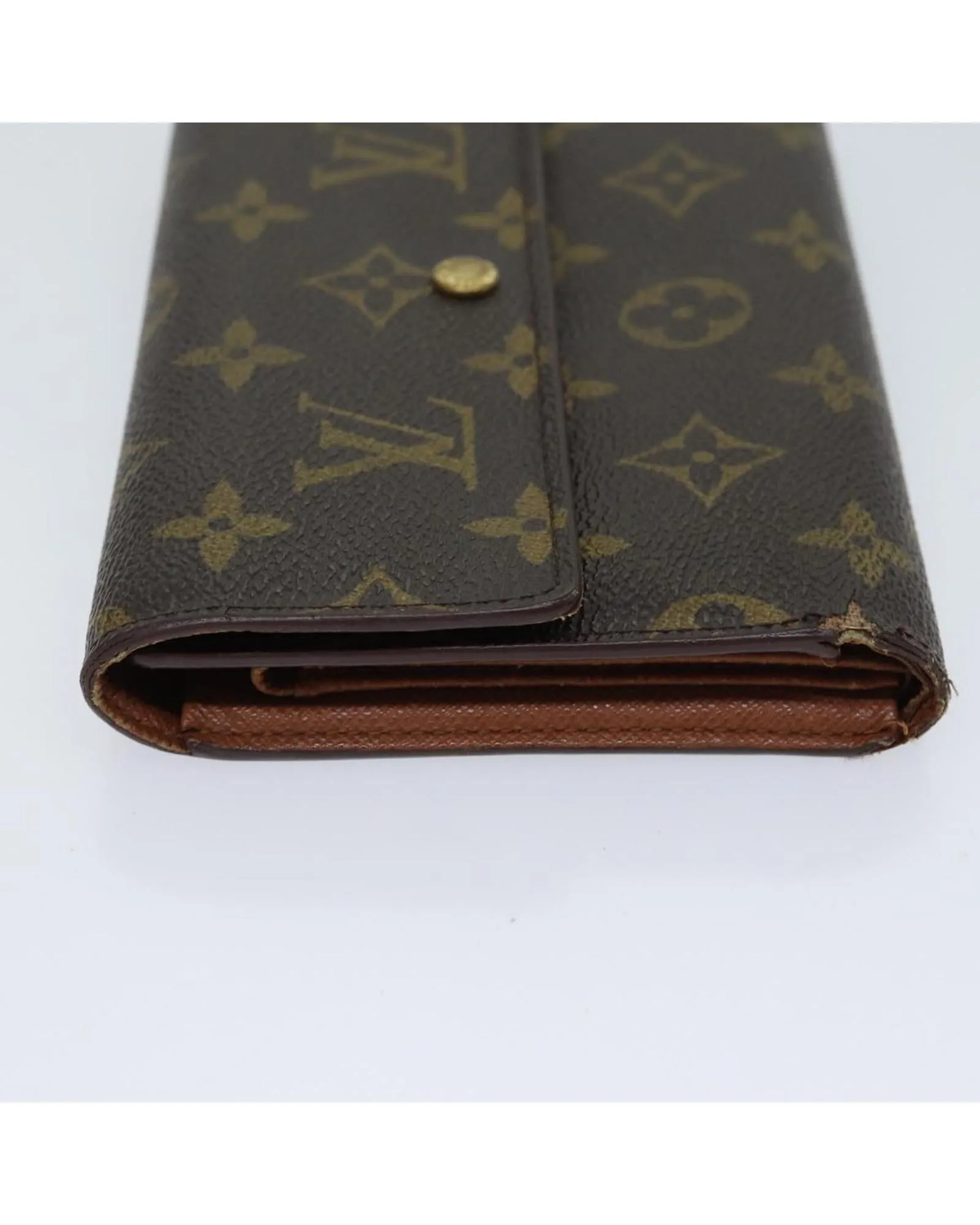 Monogram Canvas Wallet with Button Clasp and Multiple Compartments