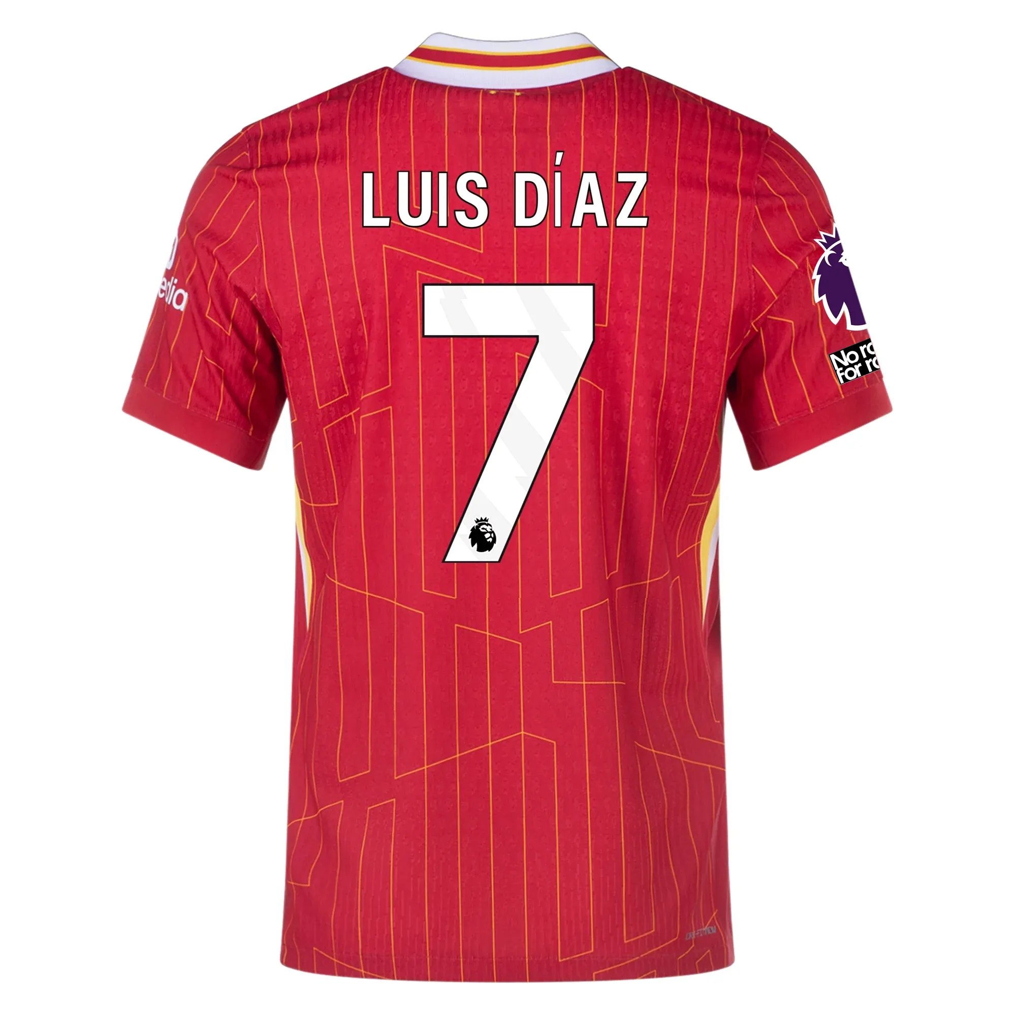 Nike Liverpool Match Authentic Luis Diaz Home Jersey w/ EPL   No Room For Racism Patches 24/25 (Gym Red/Chrome Yellow)