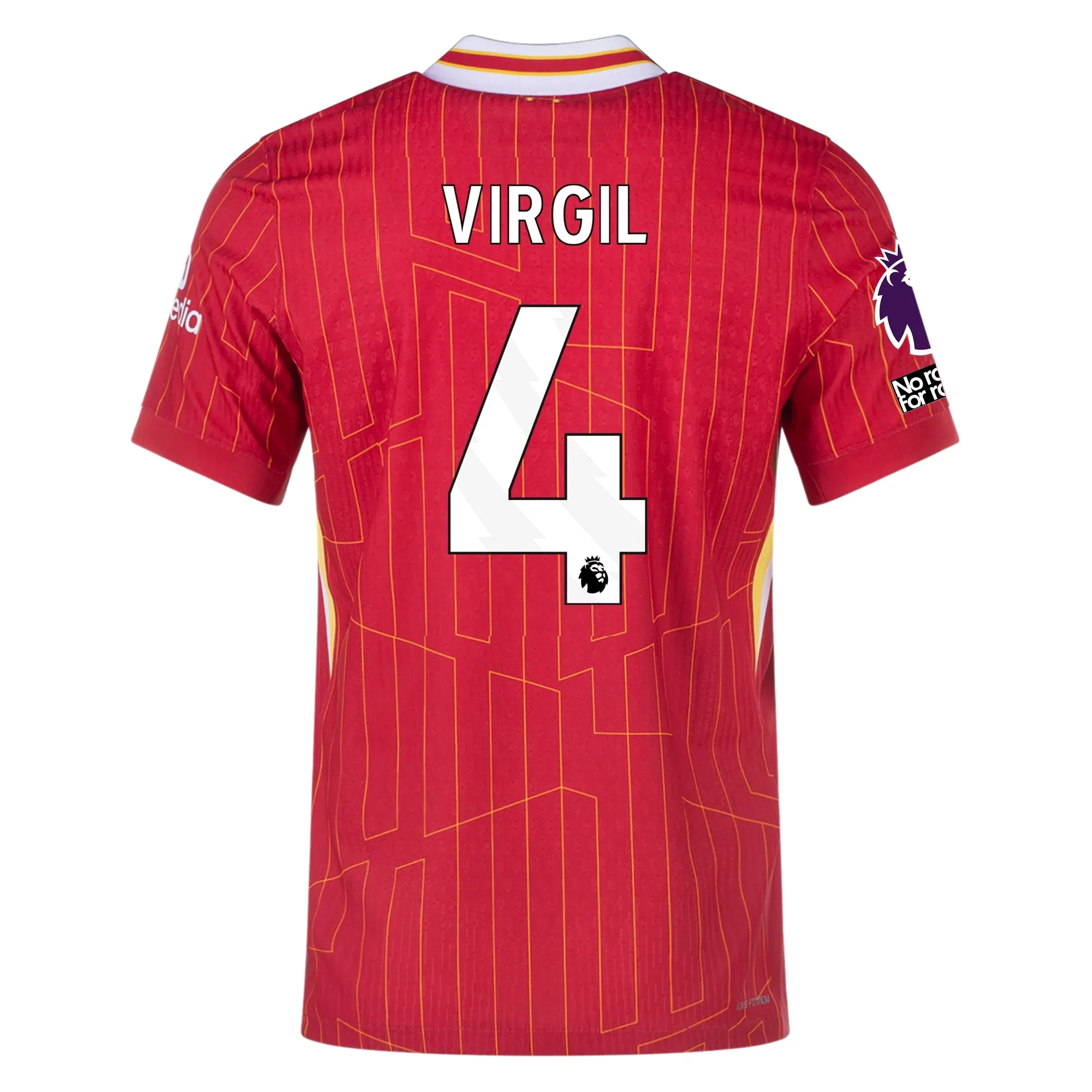 Nike Liverpool Match Authentic Virgil Van Dijk Home Jersey w/ EPL   No Room For Racism Patches 24/25 (Gym Red/Chrome Yellow)