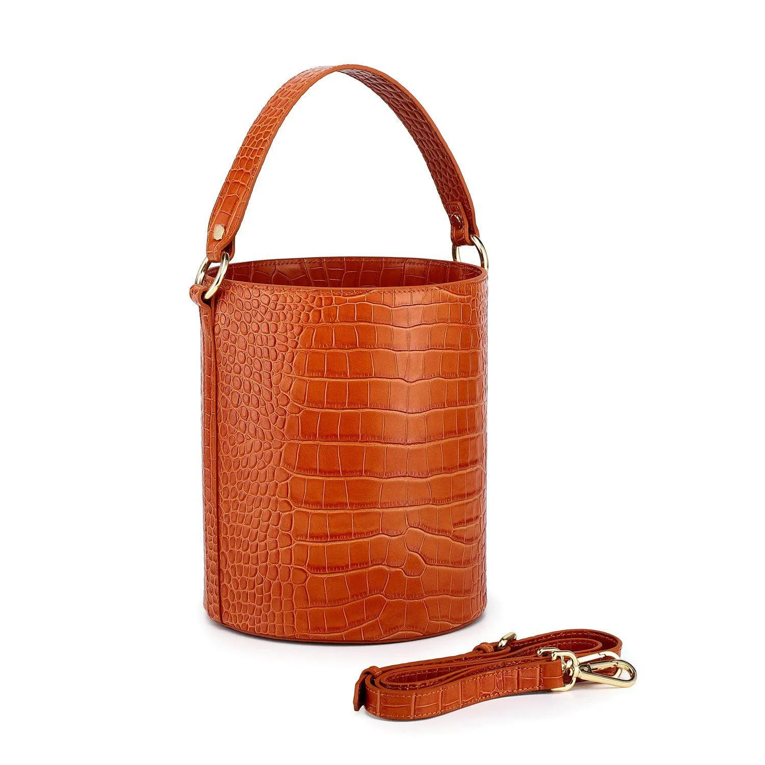 Olympia Croc Embossed Leather Cylinder Handbag