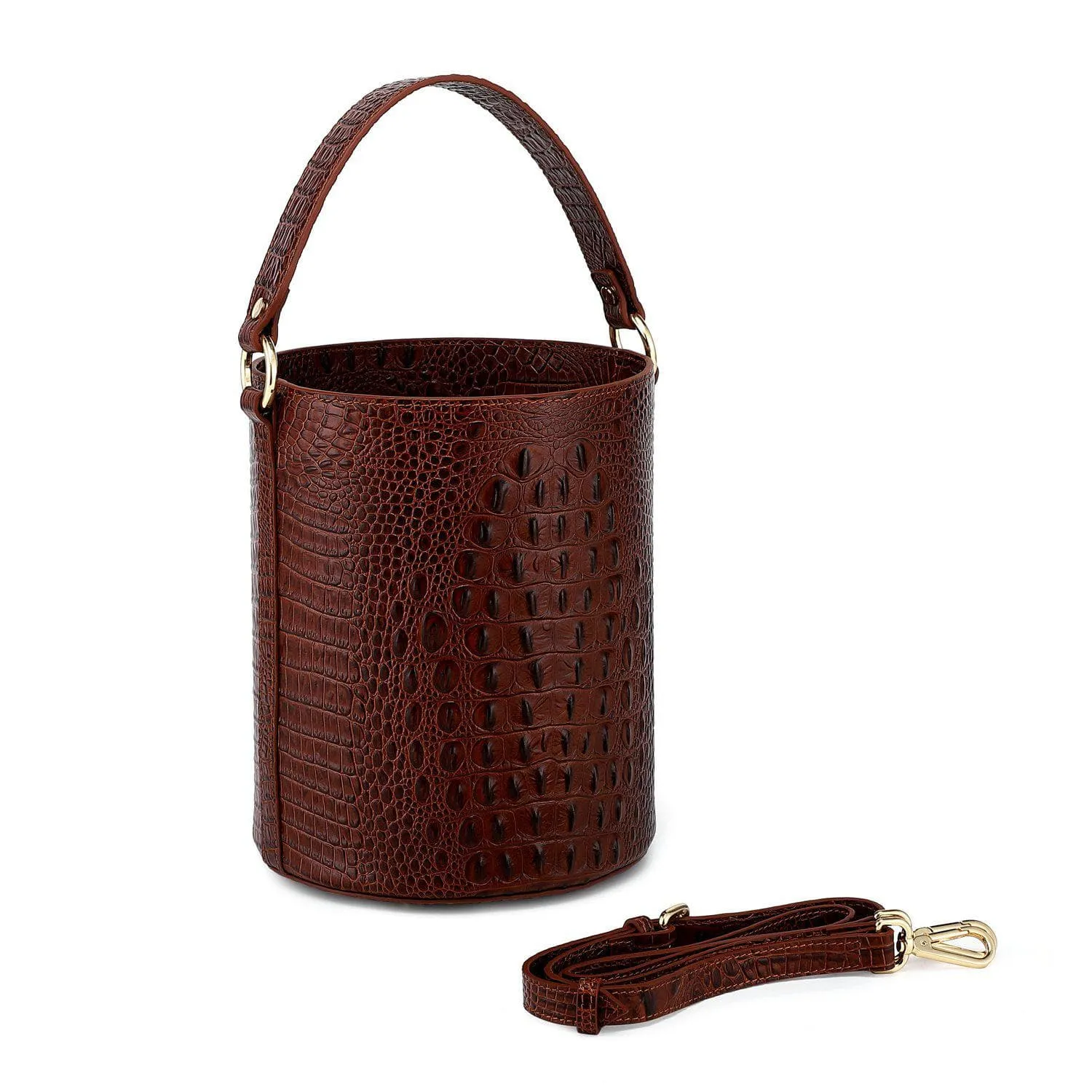 Olympia Croc Embossed Leather Cylinder Handbag