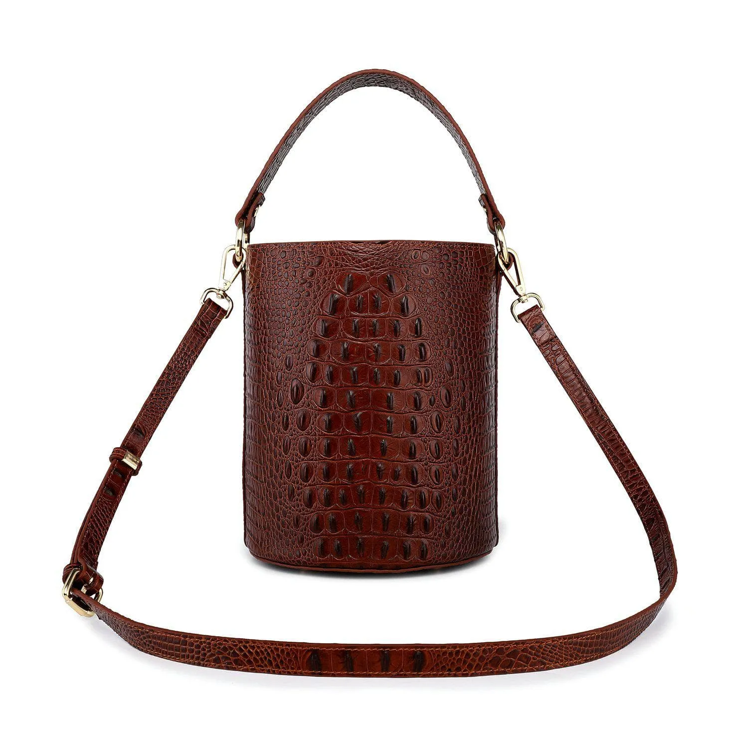 Olympia Croc Embossed Leather Cylinder Handbag