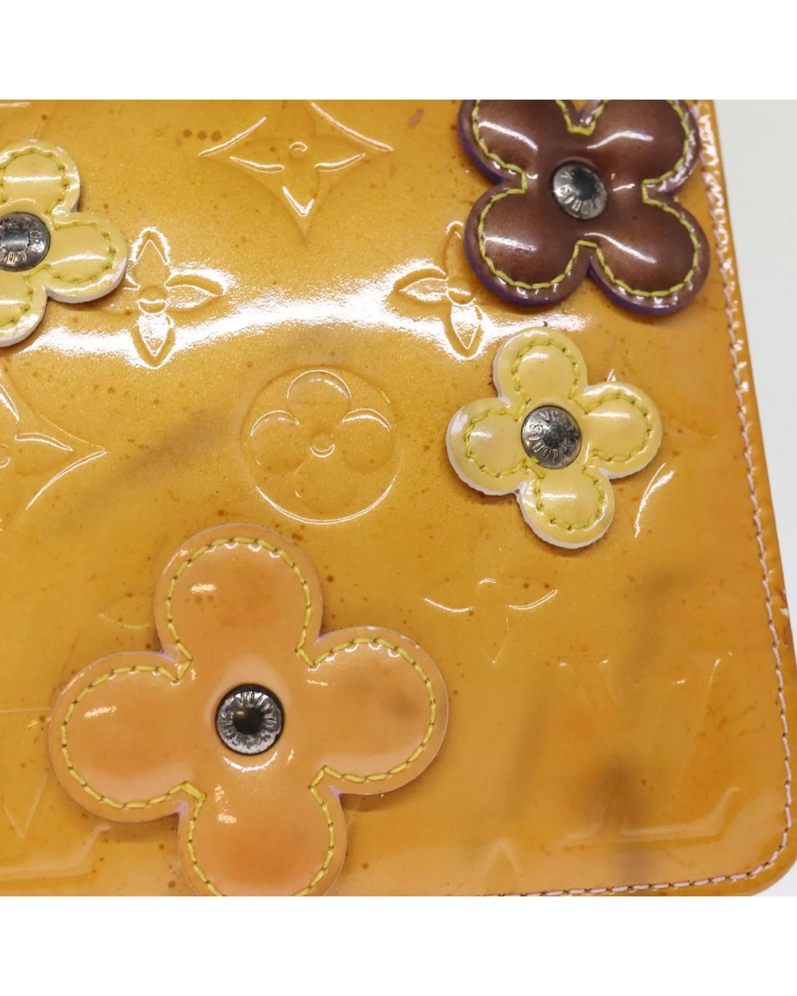 Patent Leather Flower Accessory Pouch with Surface Rubbing and Scratches