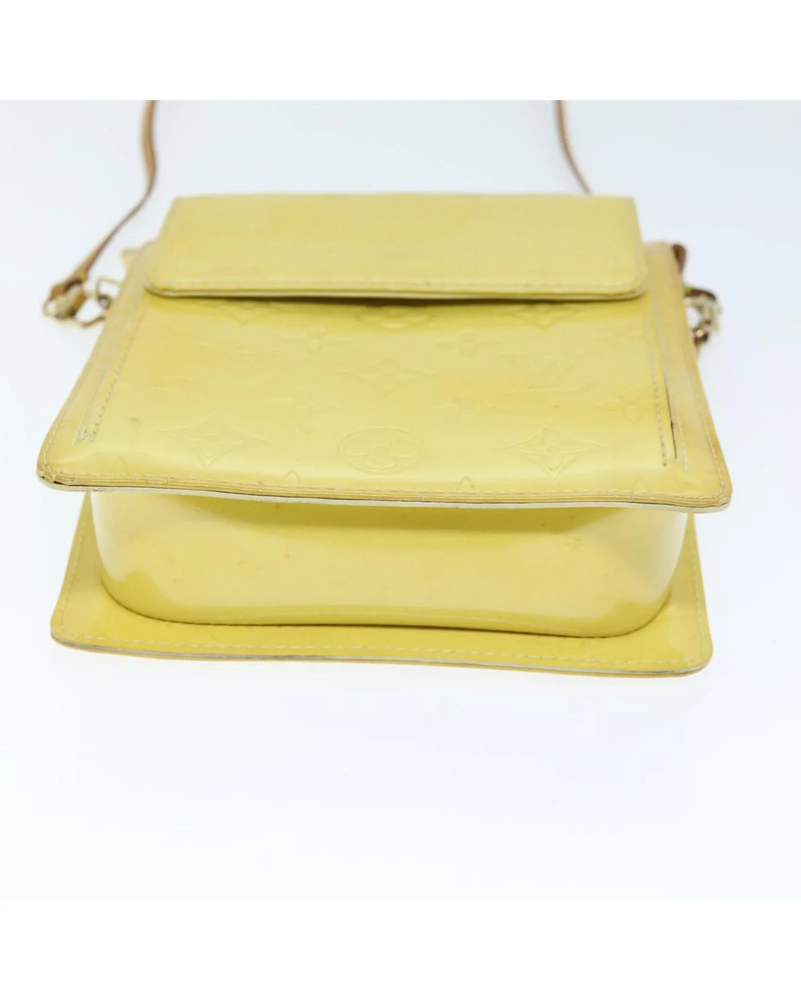 Patent Leather Motto Pouch in Lime Yellow