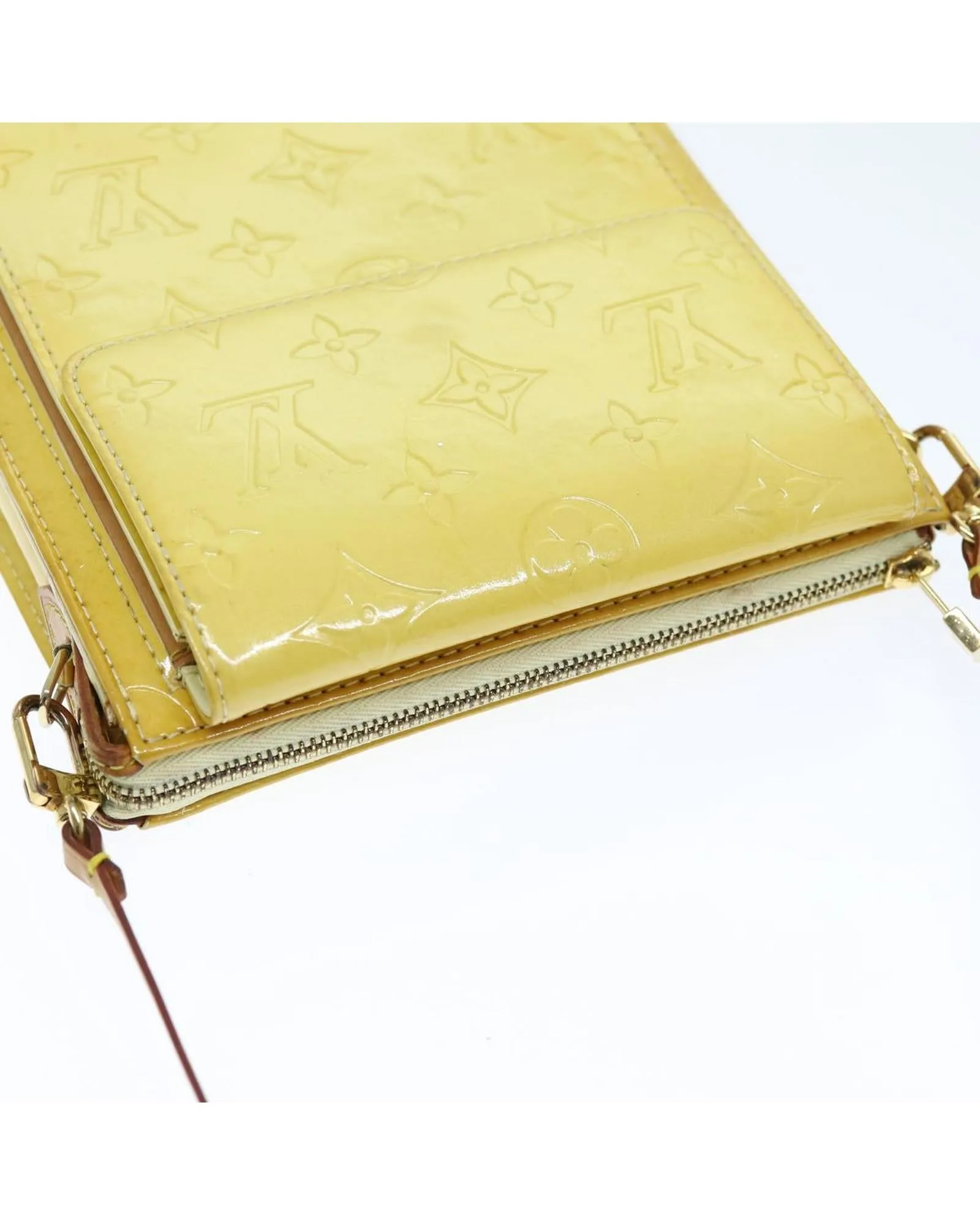 Patent Leather Motto Pouch in Lime Yellow