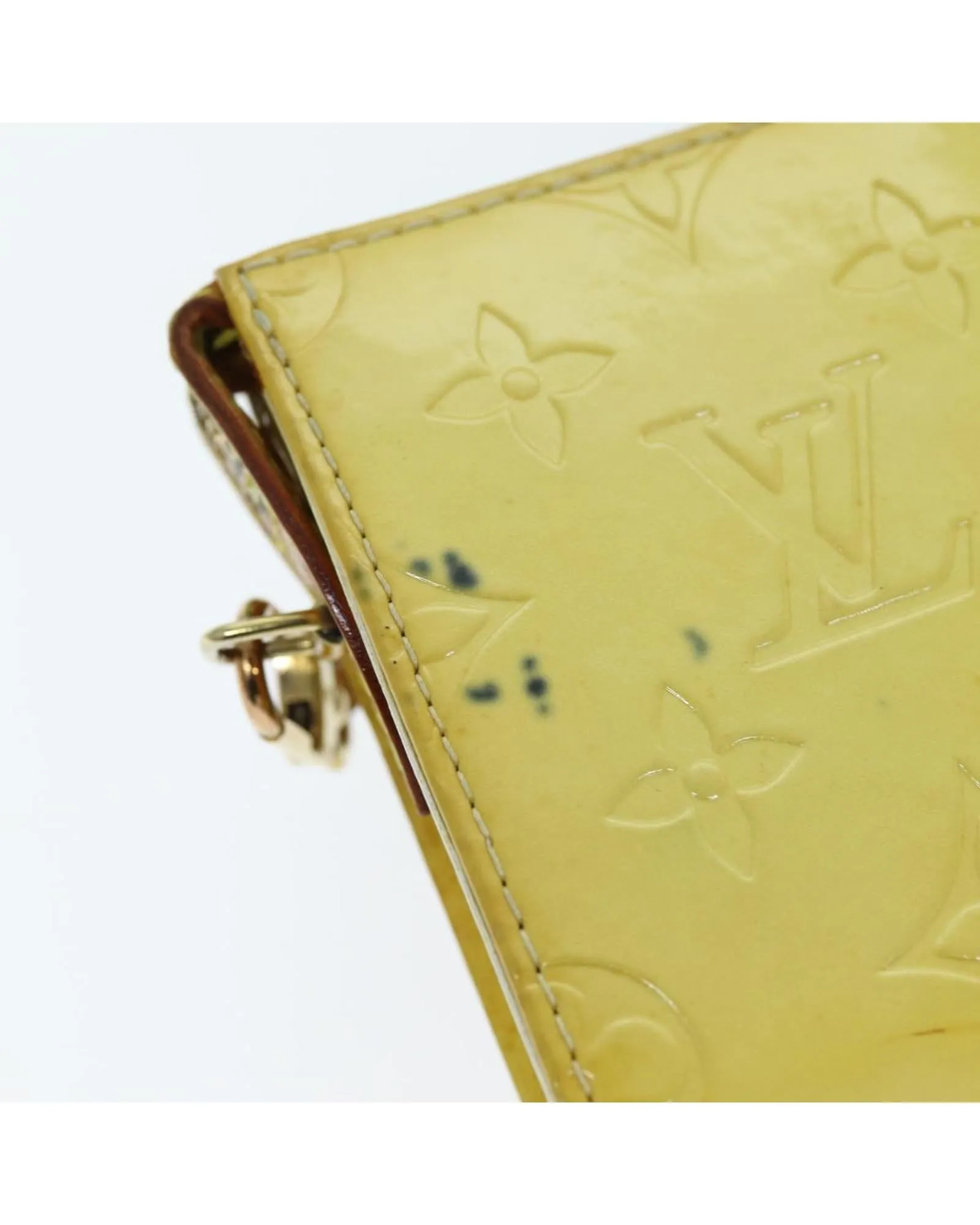 Patent Leather Motto Pouch in Lime Yellow