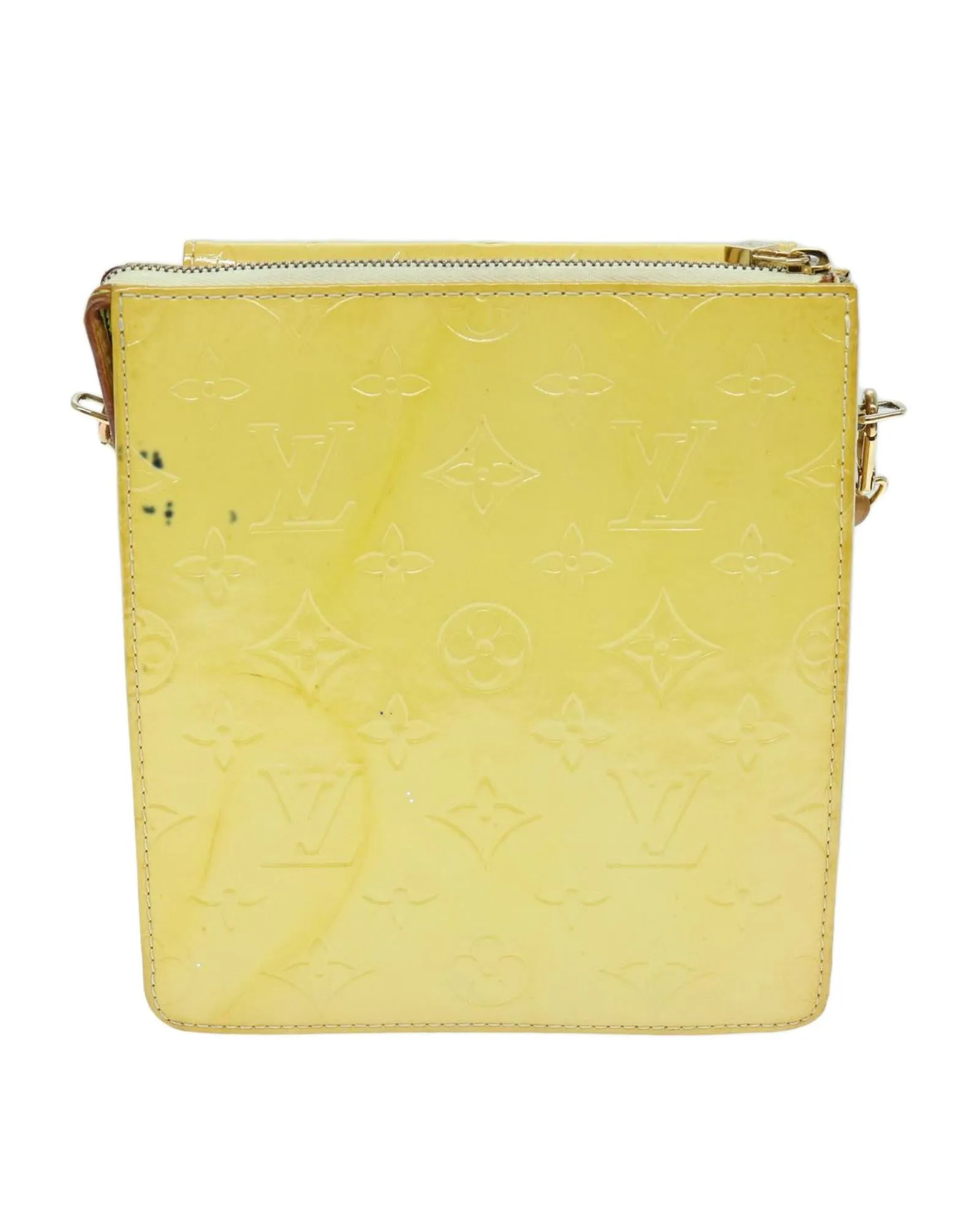 Patent Leather Motto Pouch in Lime Yellow