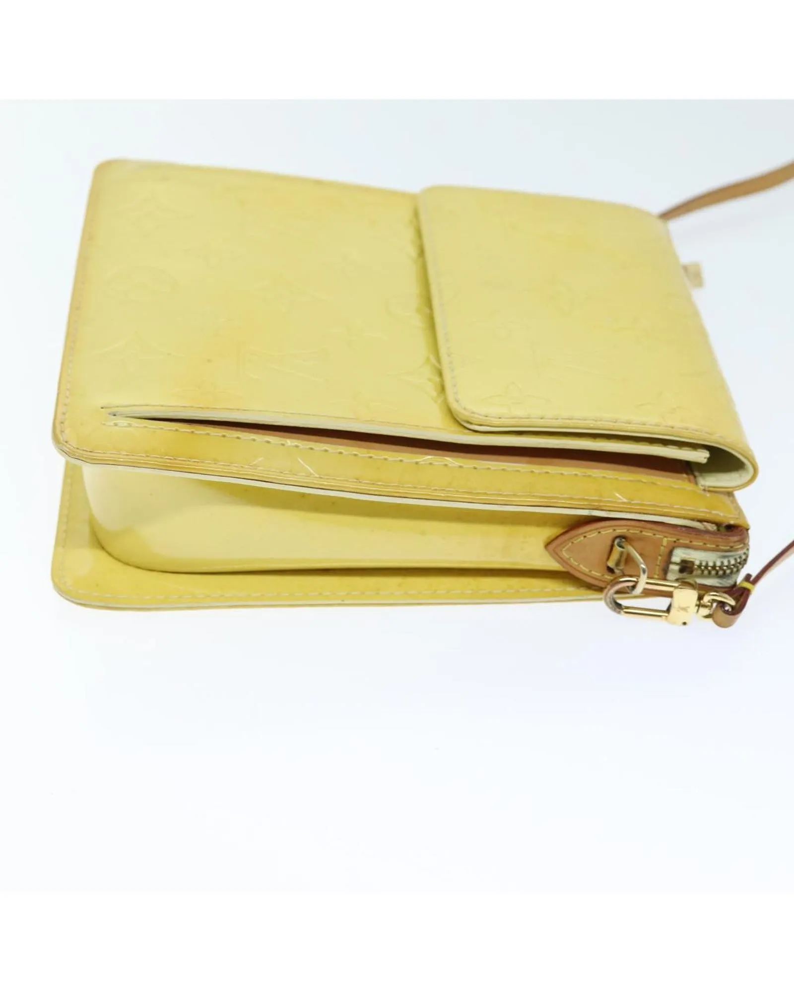 Patent Leather Motto Pouch in Lime Yellow