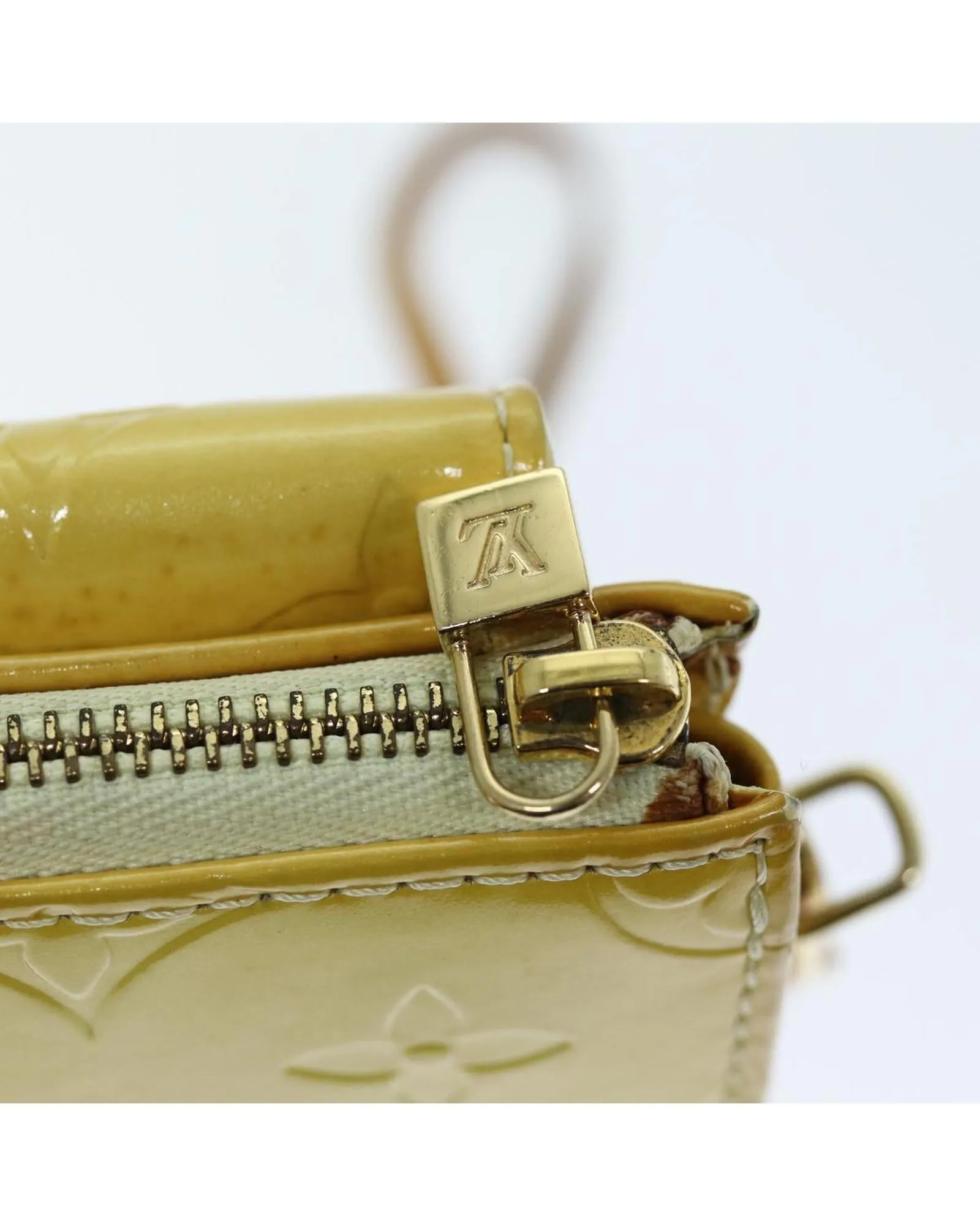 Patent Leather Motto Pouch in Lime Yellow