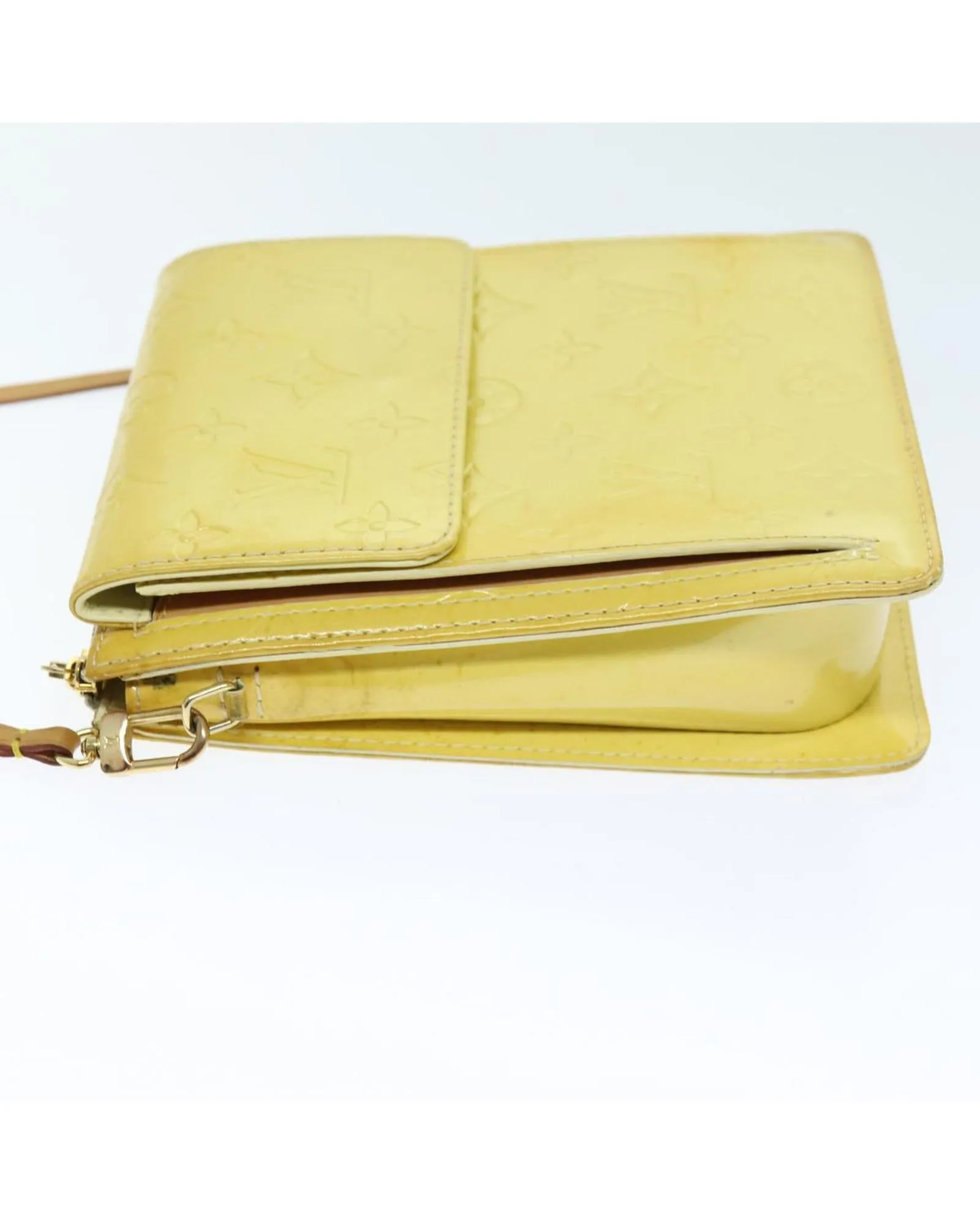 Patent Leather Motto Pouch in Lime Yellow