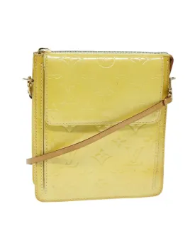 Patent Leather Motto Pouch in Lime Yellow