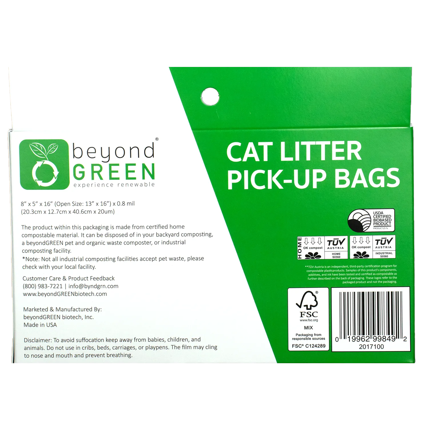 Plant-Based Cat Litter Pick-Up Bags with Handles - 100 bags