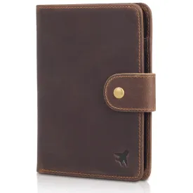 Polare Full Grain Leather Snap Bifold Travel Passport Holder Men's Slim RFID Blocking Passport Wallet (Dark Brown/Black)