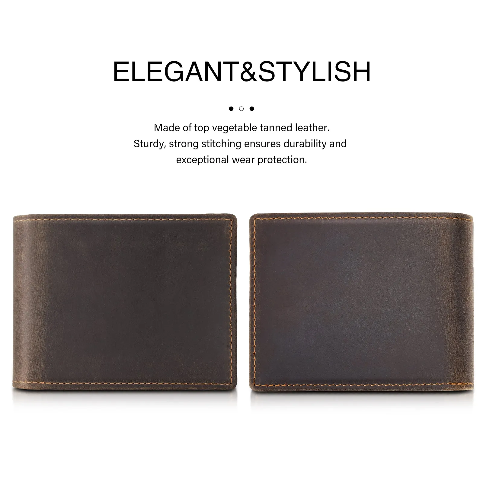 Polare RFID Blocking Cowhide Leather Bifold Wallet For Men with 2 ID Windows