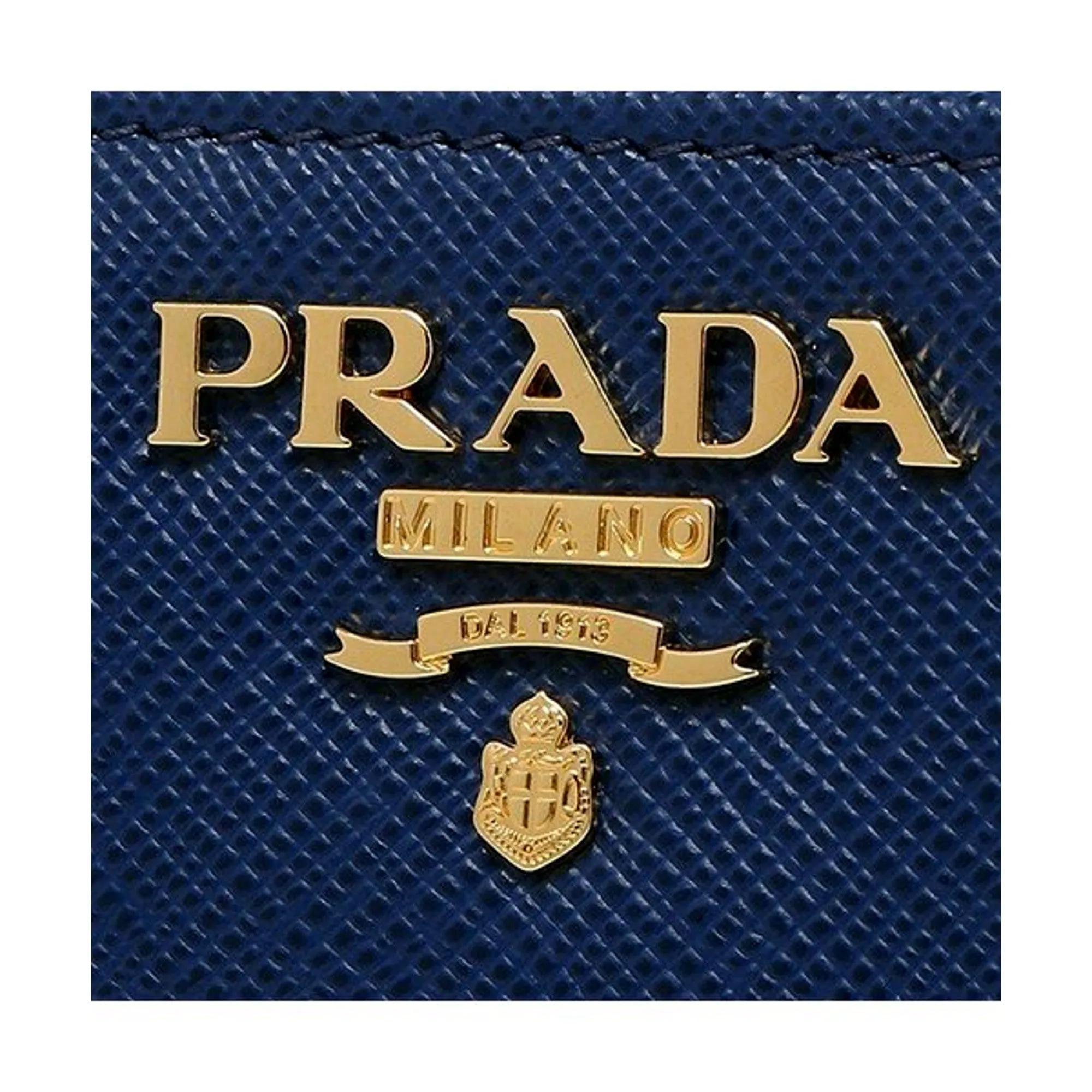 Prada Saffiano Metal Compact Wallet Bluette Blue Multicolor Gold Hardware