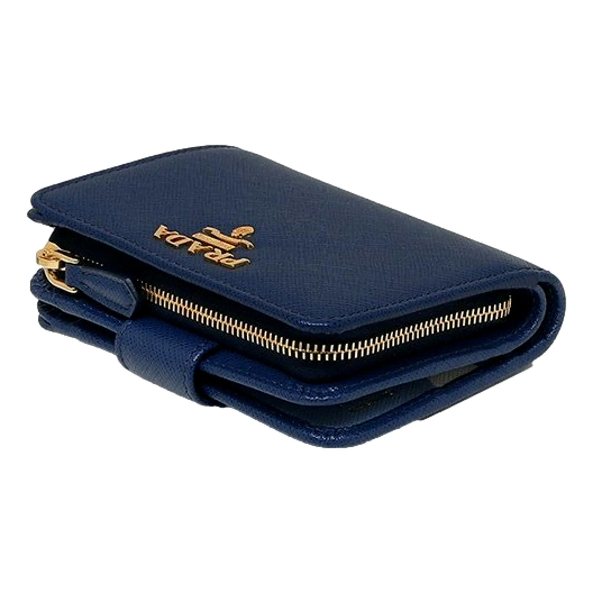 Prada Saffiano Metal Compact Wallet Bluette Blue Multicolor Gold Hardware