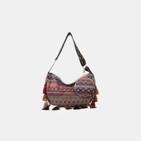 Printed Tassel Detail Crossbody Bag with Small Purse