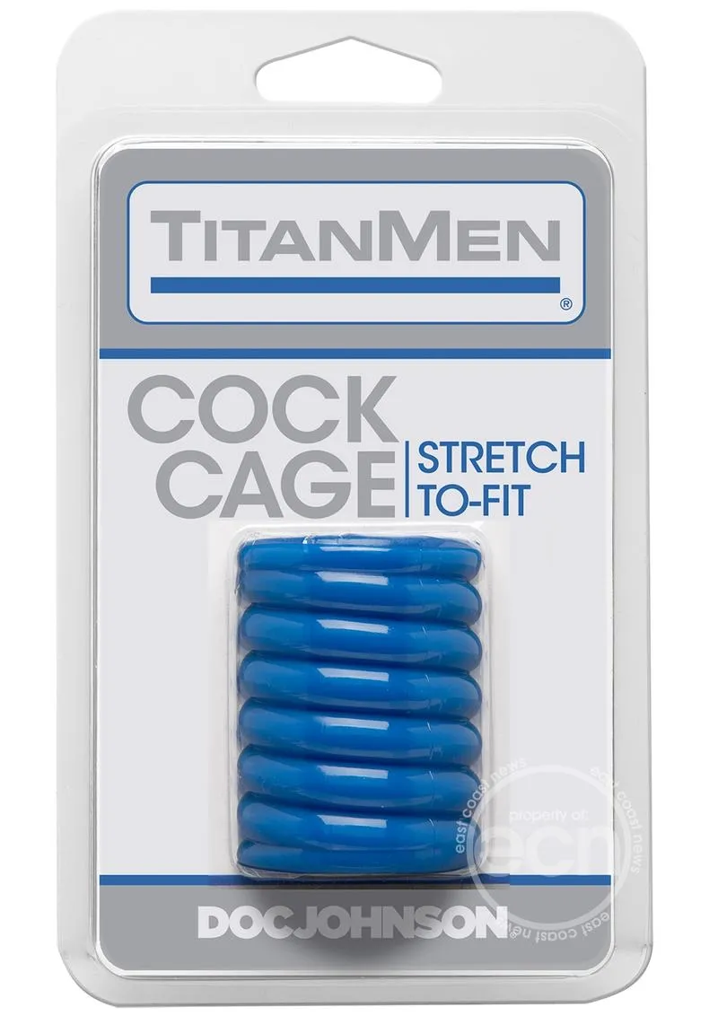 TitanMen Ribbed Stretch-To-Fit Cock Cage - Blue