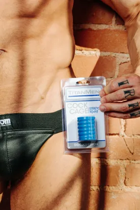 TitanMen Ribbed Stretch-To-Fit Cock Cage - Blue