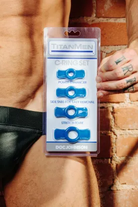 TitanMen Stretch-To-Fit Cock Rings (4 Piece Kit) - Blue