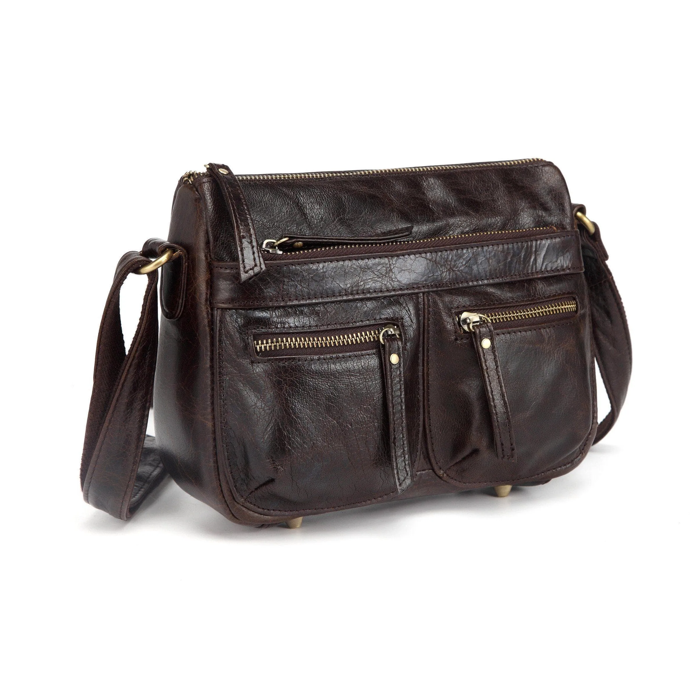 Zinnia Leather Crossbody -Dark Brown