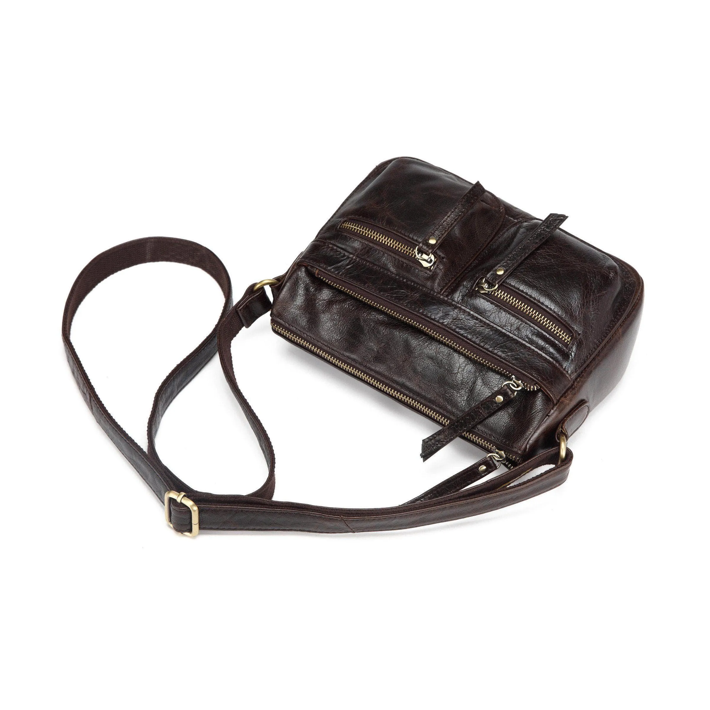 Zinnia Leather Crossbody -Dark Brown